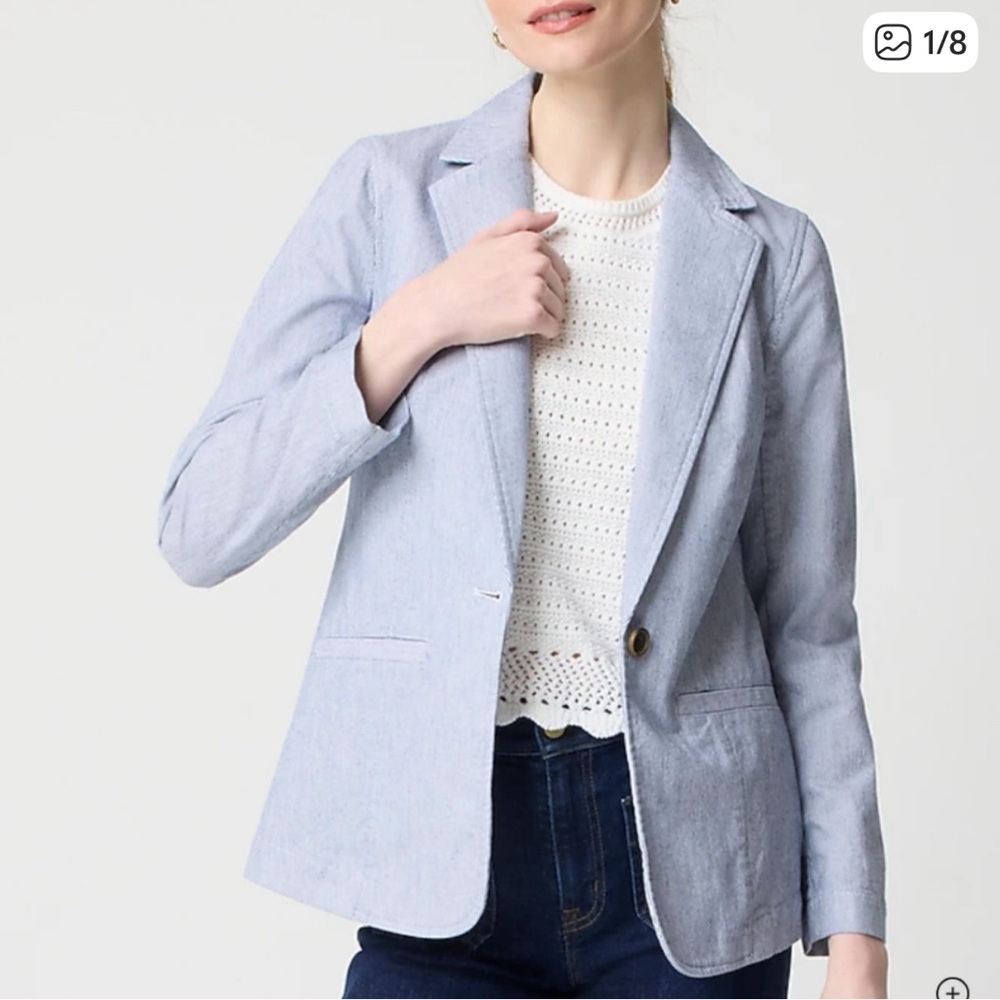 J Crew Relaxed cotton-blend blazer Blue White Stripe Size 2 - EUC
